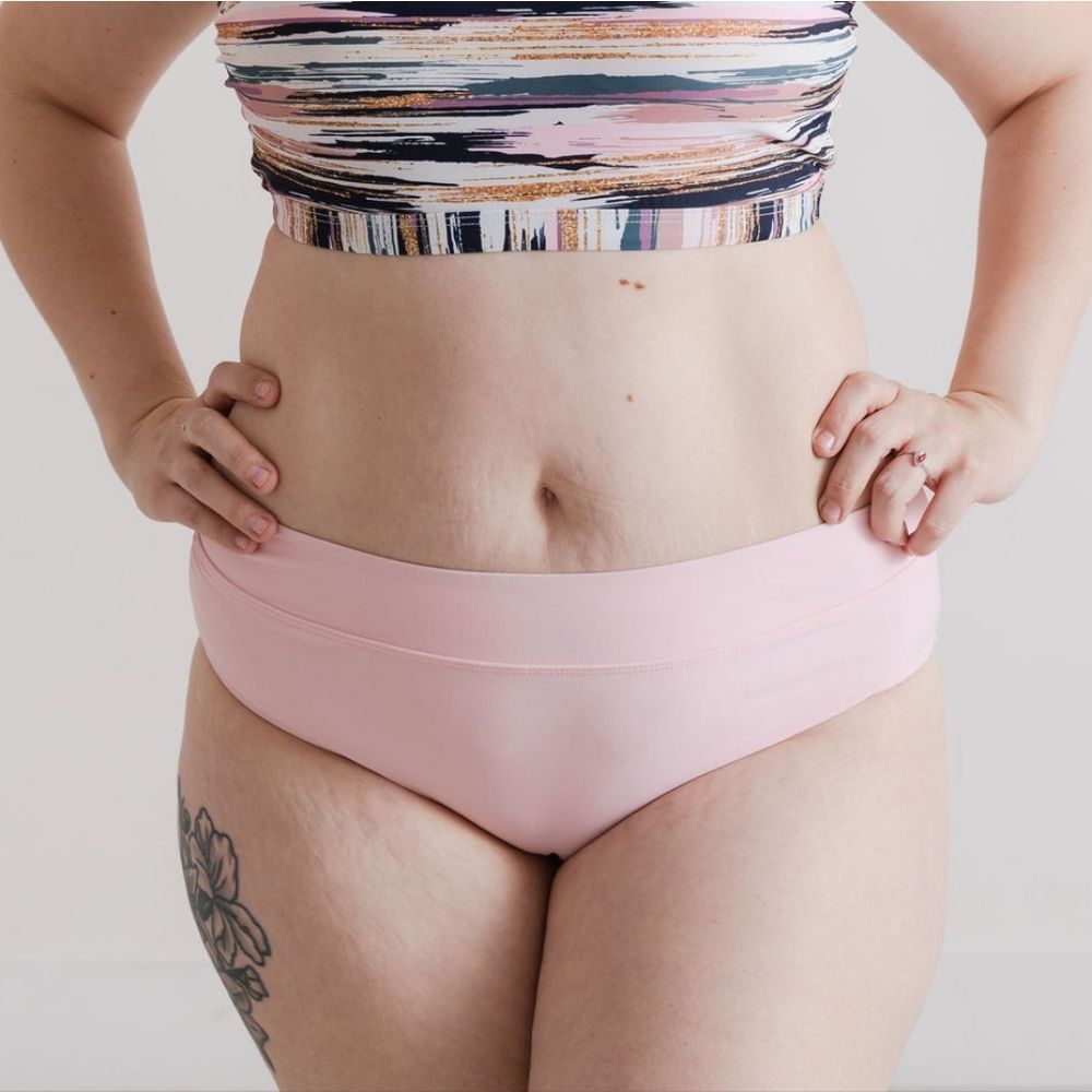 NWT MidRise Full Coverage Briefs Bikini Swim Bottom in Light Pink